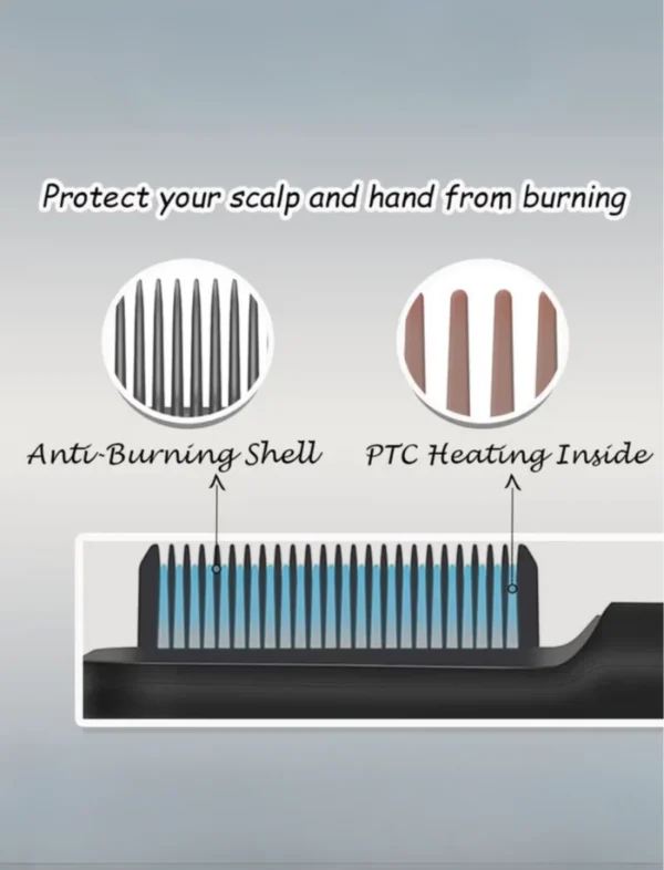 Ceramic-coated hair straightener comb brush for smooth hair